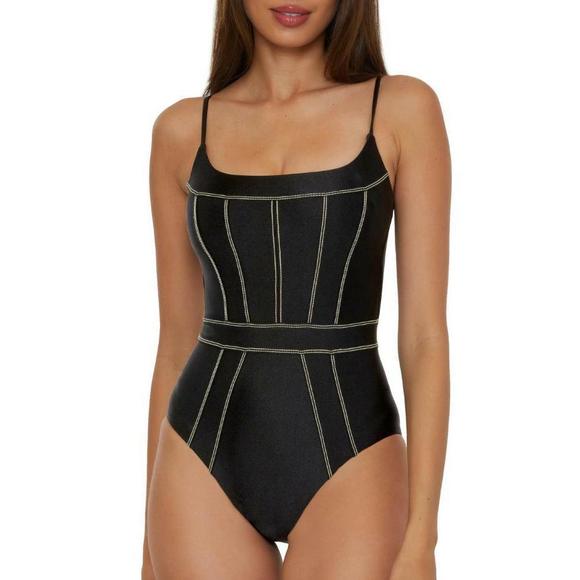 BECCA One Piece Swimsuit Sexy Satin Bathing Swimsuit Suits Black L - Picture 1 of 3